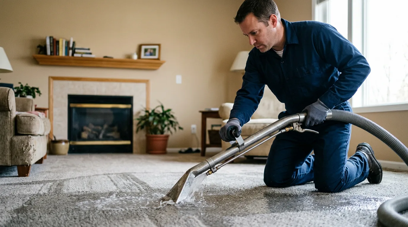 Water damage restoration technician working near Belgrade Lakes, ME